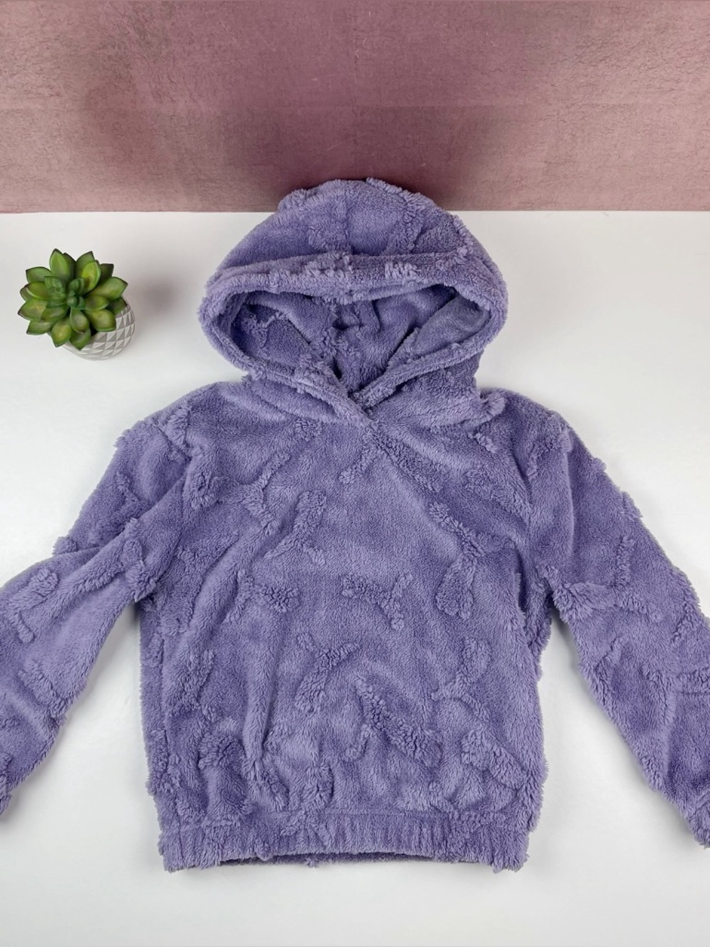 Puma Purple Fleece Fuzzy Hooded Pullover Sweatshirt Child Girl Small Size 7